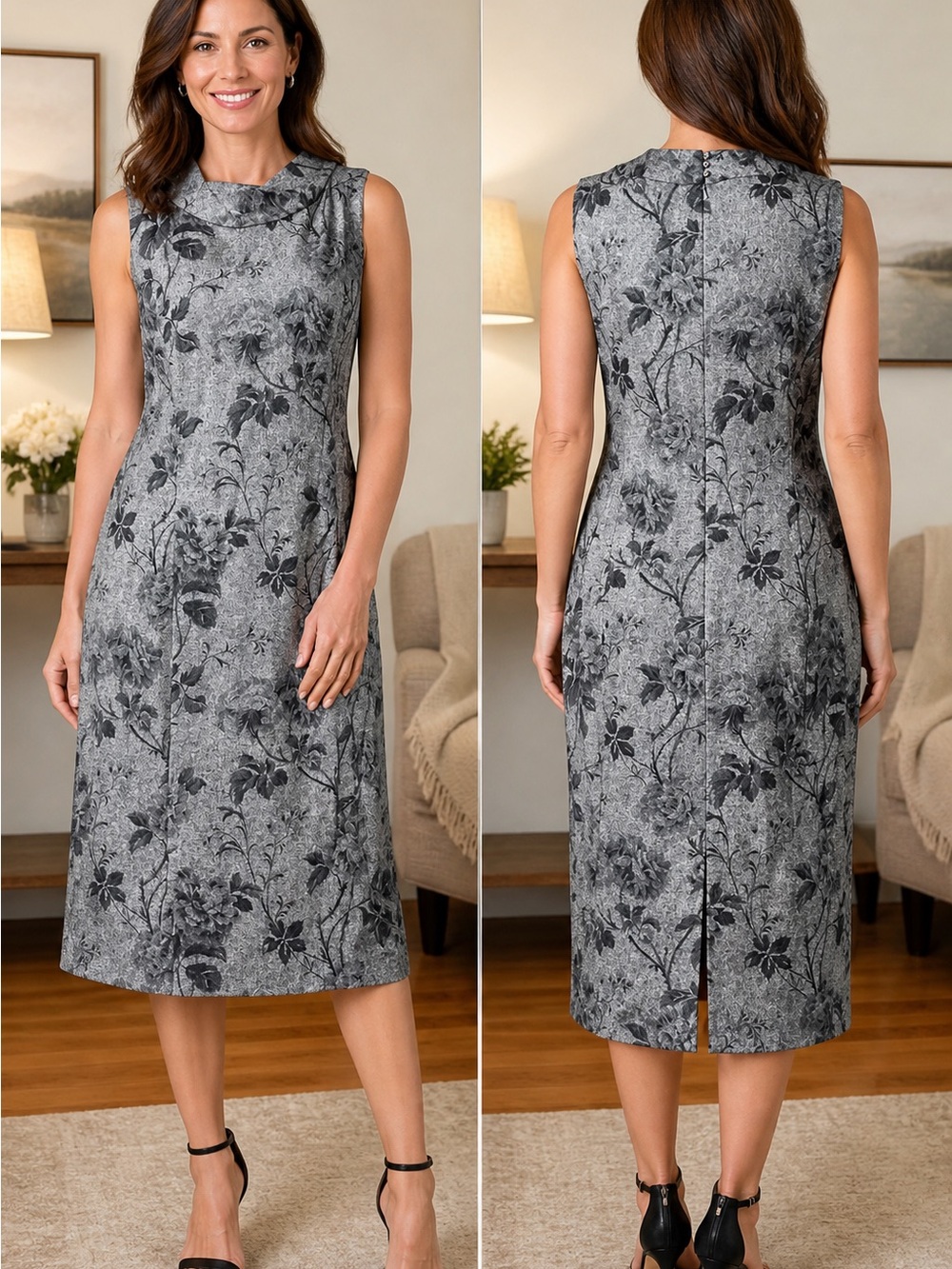 Talbots Gray Floral Halter Dress Size
10 Wool Blend Midi Classic